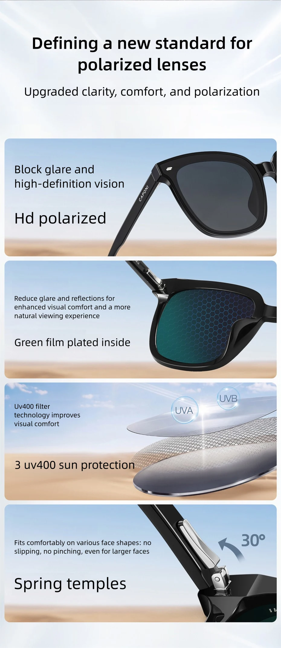 CAPONI Polarisierte Männer Sonnenbrille Outdoor Fahren Einteilige Linsen Quadratische Sonnenbrille Anti Glare UV400 Schützen Schwarz Schatten CP35709 – Detail 6