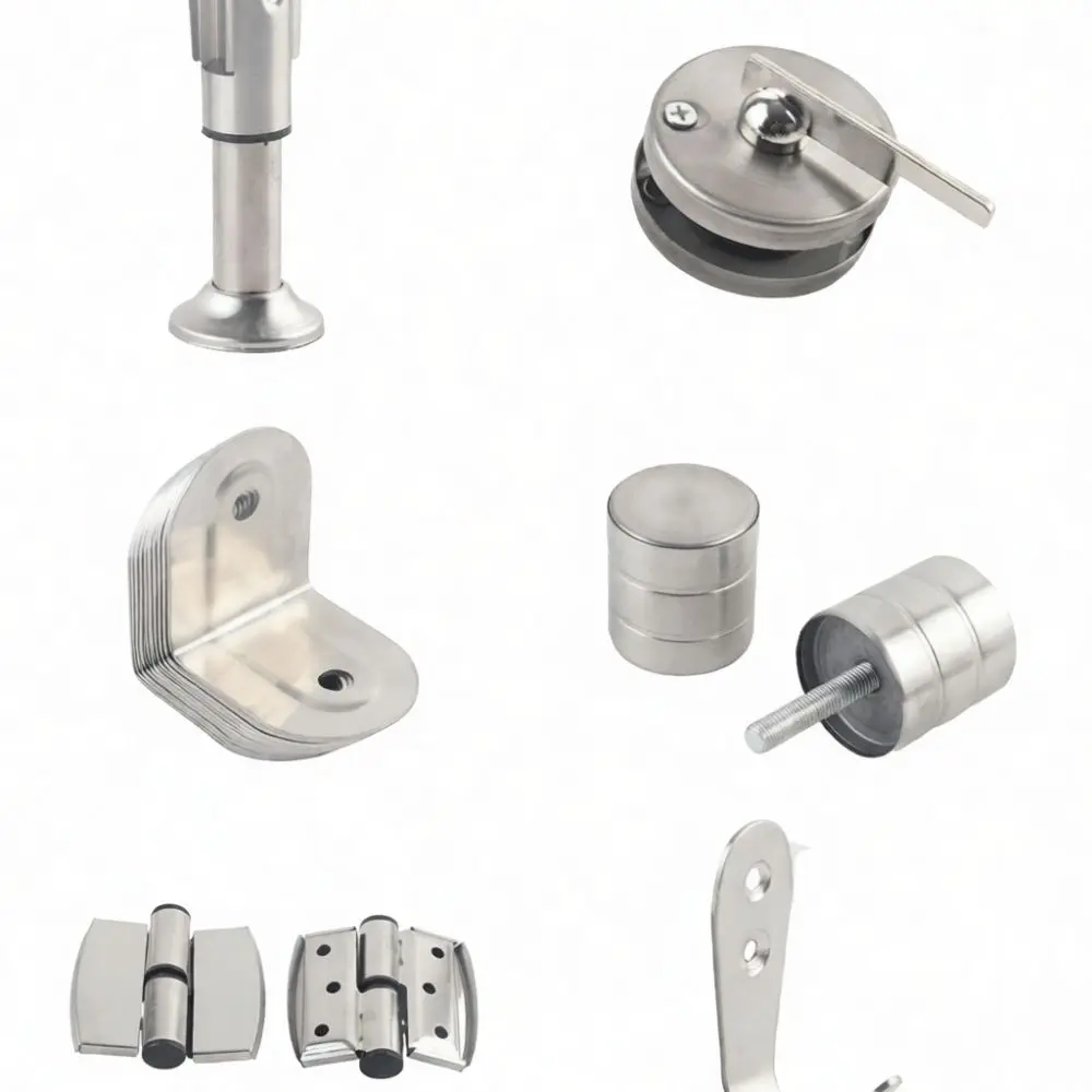 Stainless Steel Restroom Partition Hardware Set Indicator Lock Hinges Support Feet For Public Toilet Stall Cubicle