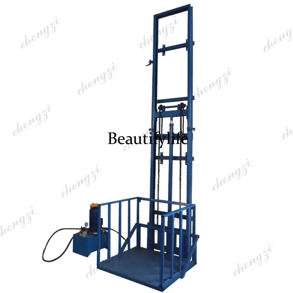 Hydraulic cargo lift small electric elevator guide rail type simple warehouse workshop household lifting platform