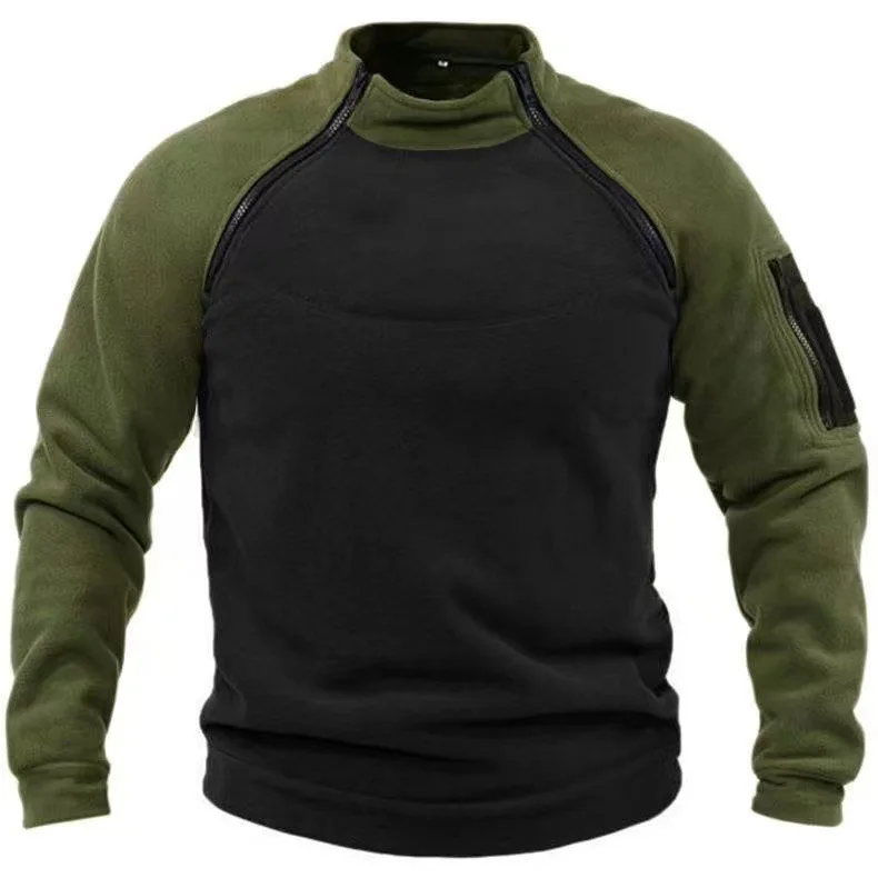 Men Sweatshirts Thick Tops Stand Collar Zipper Full Sleeve Casual Loose Regular Splice Autumn Winter Simple Sweatshirt