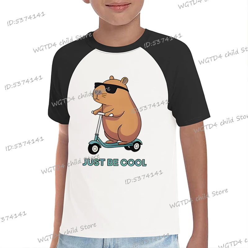 

Just Be Cool Capybaras Print Kids Clothes Funny Summer Cotton Tee Short Sleeve Boys Cartoon Capybara Color-Block T-shirts Tops