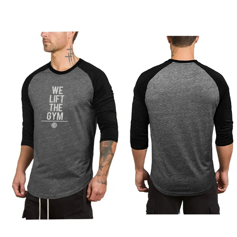 summer Men New Pumping iron Tees Sleeve Fit Fitnes Points Tops  Fashion Slim Fit Elastic Male Cotton Slim Quarter Cotton T-Shirt