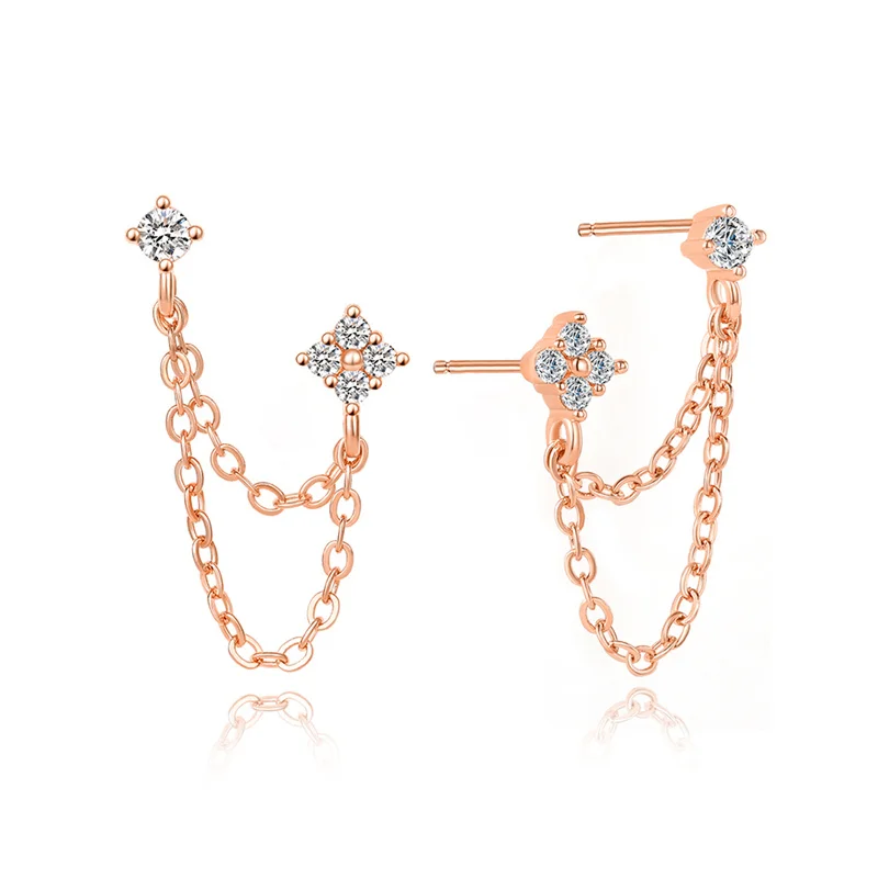 Huitan Fashion Double Piercing Tassel Earrings for Women Simple Stylish Design Versatile Lady Drop Earrings with CZ Hot Jewelry image 3