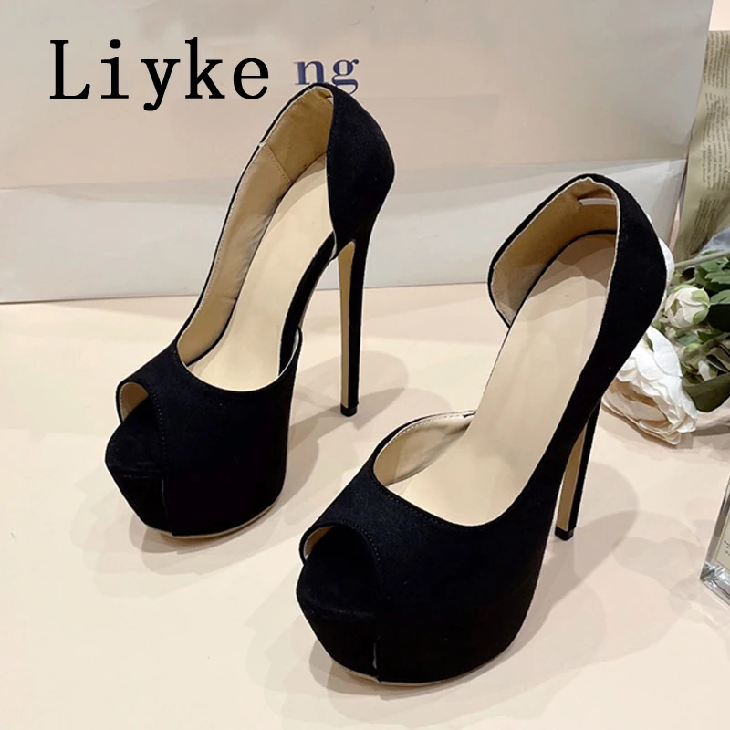 Liyke Sexy Peep Toe Slingback High Heels Ladies Party Stripper Shoes Fashion Shallow Slip On Platform Pumps Women Stiletto Mujer