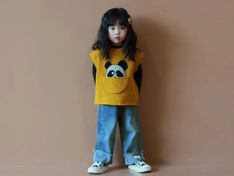 1-10Years Toddler Baby Knit Sweater Vests for Girls Cute Panda Pockets Sleeveless Sweaters Kids Fall Outwear Coat Infant Vest 4