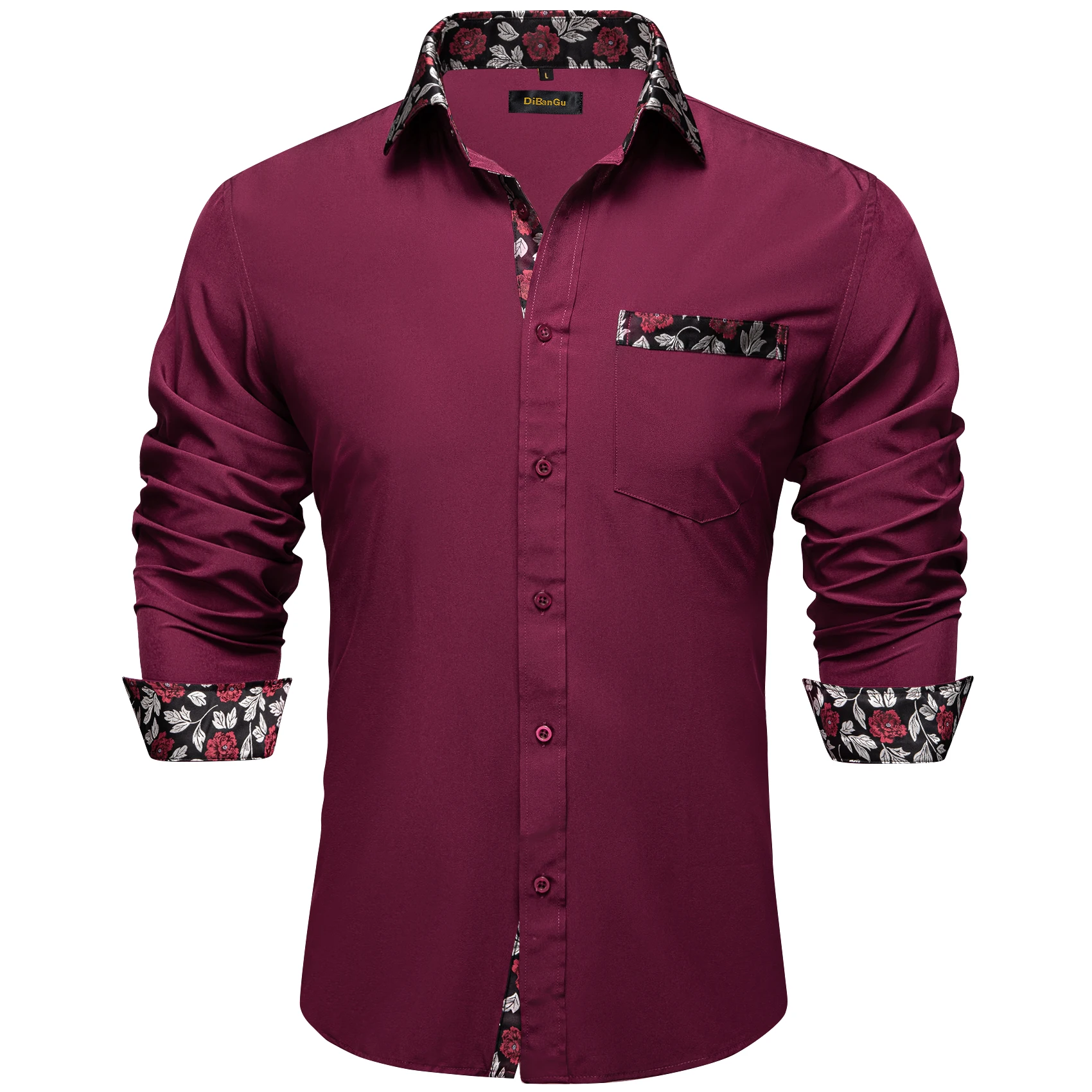 

New Designer Luxury Solid Shirts For Men Splicing Paisley Collar Cuff Long Sleeve Cotton Dress Shirt DiBanGu