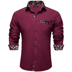 New Designer Luxury Solid Shirts For Men Splicing Paisley Collar Cuff Long Sleeve Cotton Dress Shirt DiBanGu