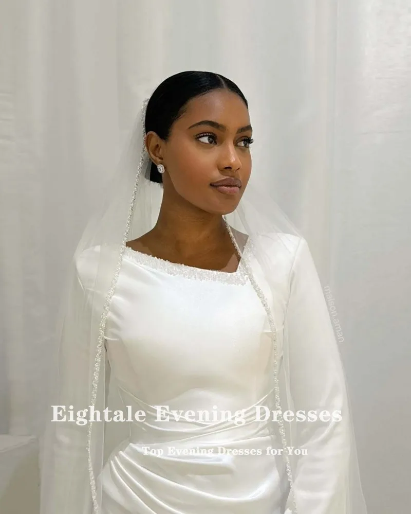 Eightale Vintage Wedding Dress Beads Customized Ivory Long Sleeves Muslim Mermaid Bridal Gown Vestido De Noiva image 5