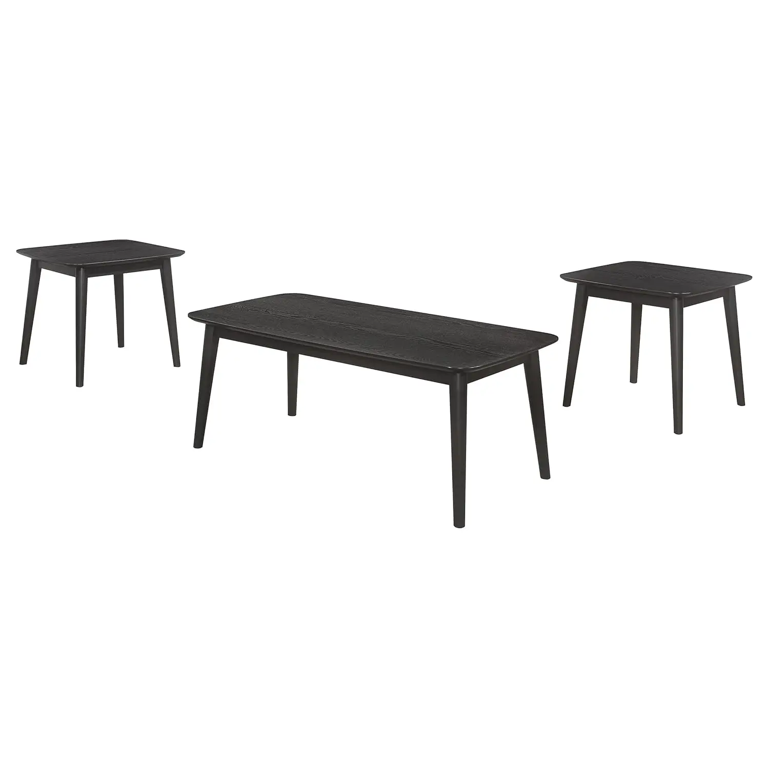 

3-Piece Rectangular Coffee Table Set Chamfered Edge Tapered Legs Mid-Century Modern Living Room Black Engineered Wood Customized