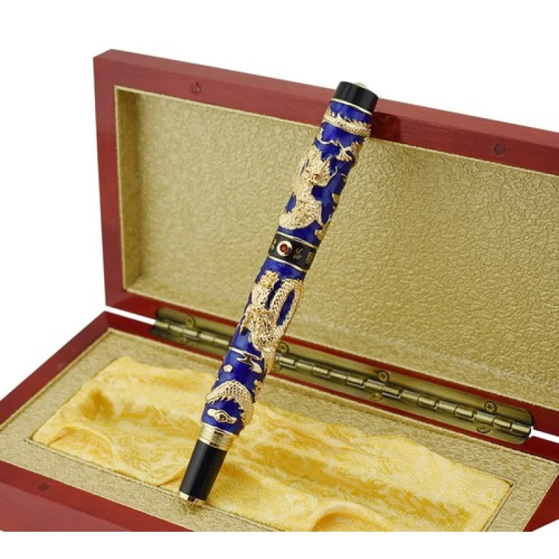 

Перьевая ручка Jinhao Cloisonne ручной работы A + с двойным драконом EF/F/M/изогнутая подарочная ручка для рукоделия