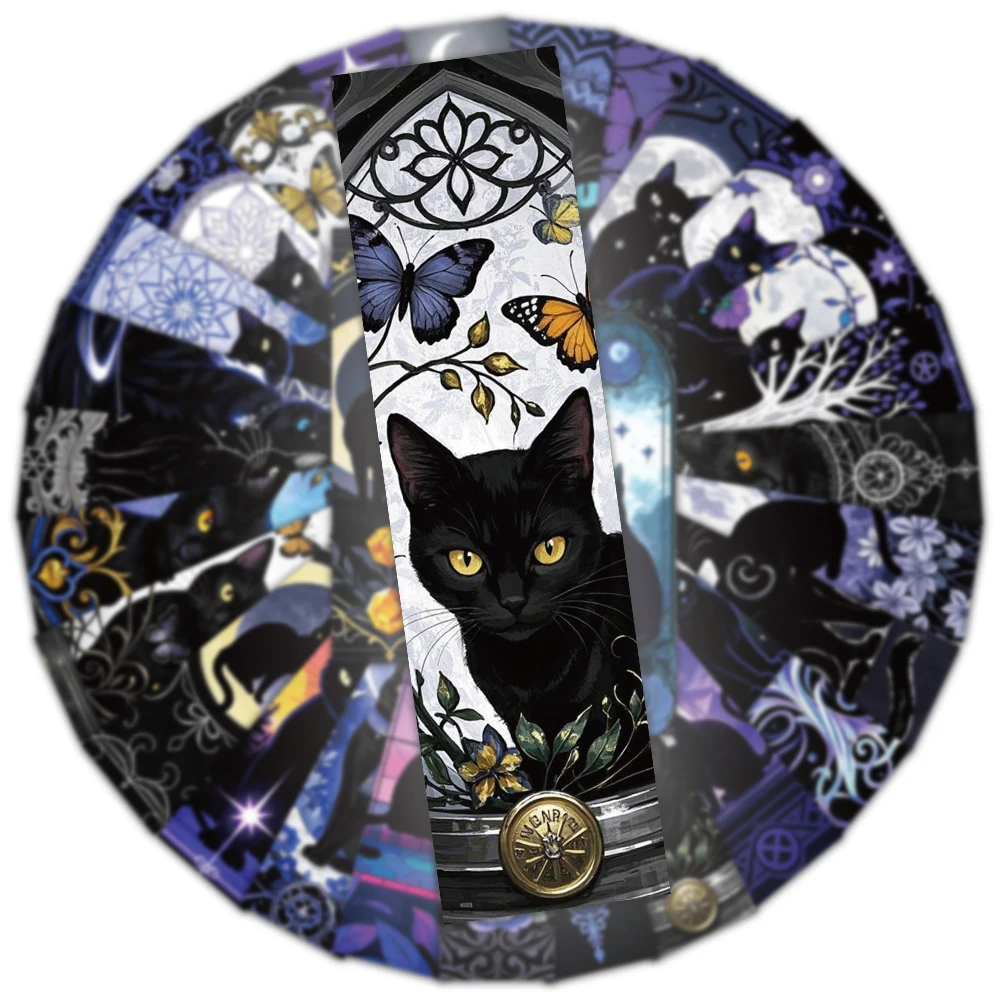 30PCS Dark Night Gothic Mysterious Black Cat Art Lesezeichen Blume Schmetterling Mond Dekoration Papier Buch Seite Nummer Karte Markierung