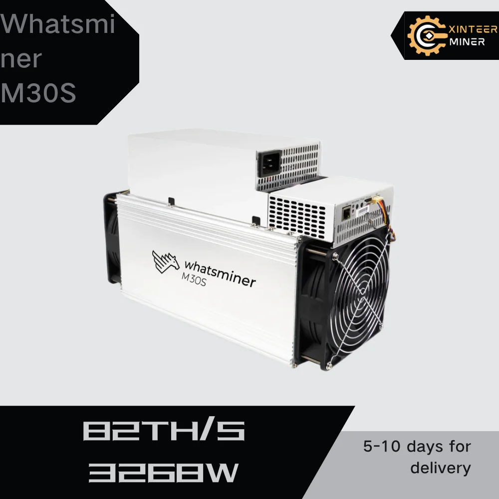 Model Whatsminer M30S from MicroBT mining SHA-256 algorithm with a maximum hashrate of 86Th/s for a power consumption of 3268W.