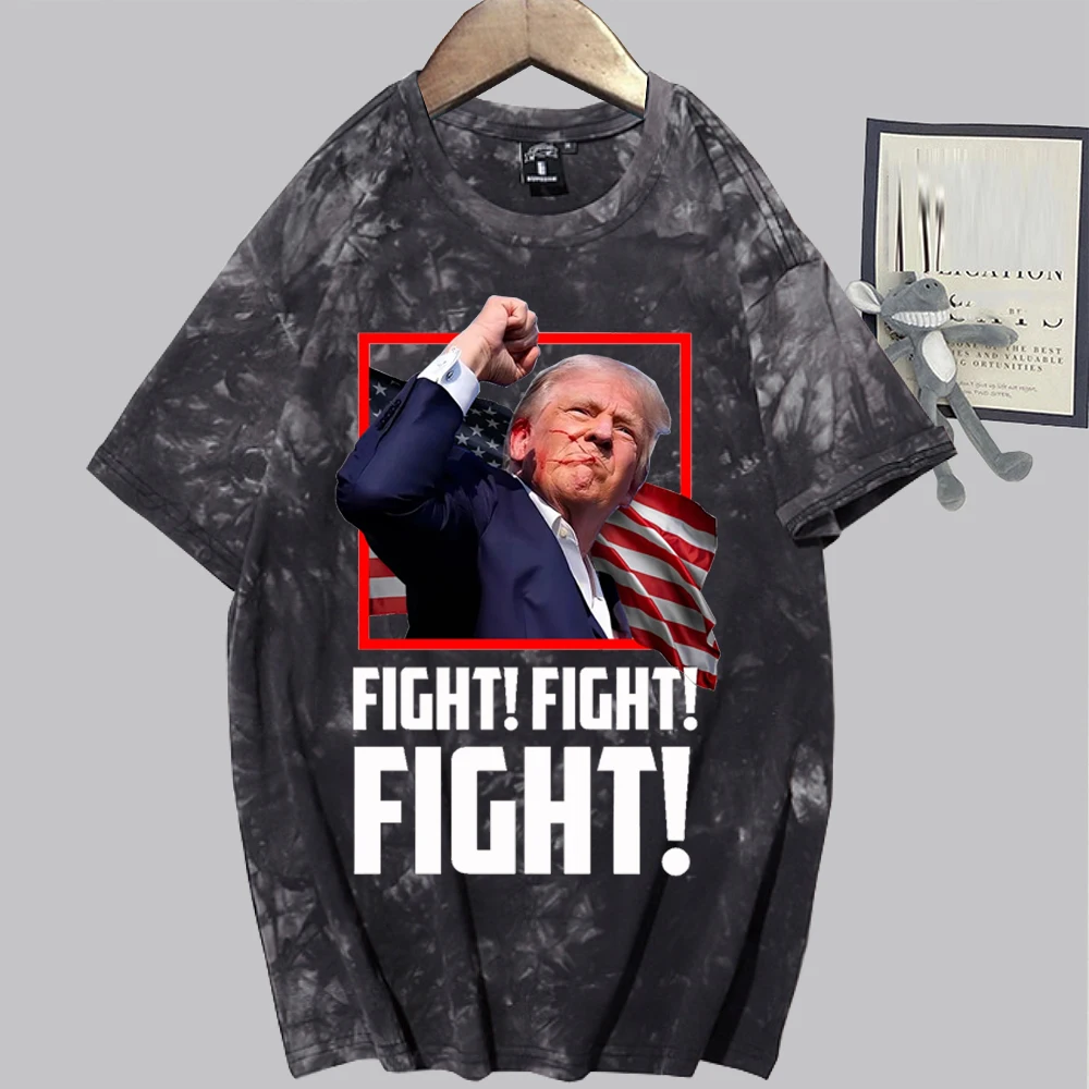 

Trump Fight 2024 Tie Dye Shirts Unisex Round Neck Short Sleeve T-shirt