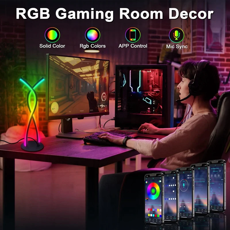 AT51-LED Table Lamp RGBIC+W Color Changing Dimmable With Remote Music Sync Smart Bluetooth APP Control Bedroom Night Light