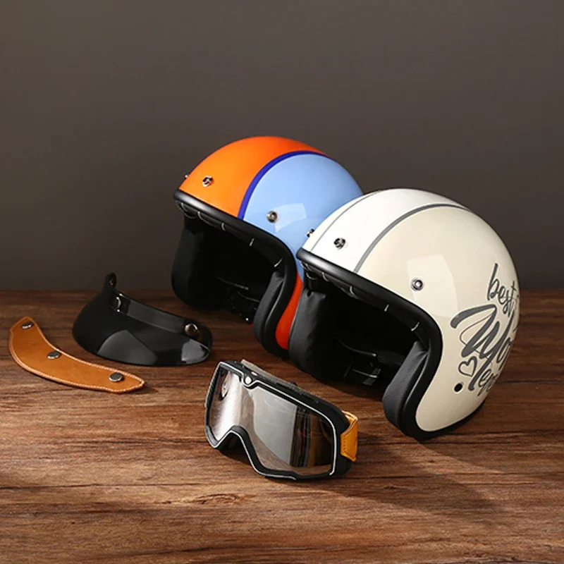 Motorcycle Helmet Motorcycle 3/4 Helmet Men and Women Retro Harley Half Helmet  Power-driven Locomotive Gulf Oil Safety Helmets