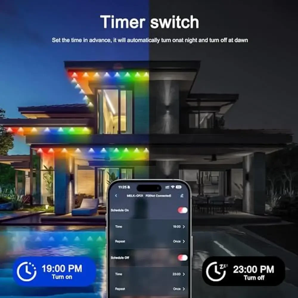 Lampu senar luar ruangan RGB 105ft, lampu liburan tahan air IP67 pintar dengan 72 mode adegan, sinkronisasi ke musik, kontrol DIY jarak jauh aplikasi