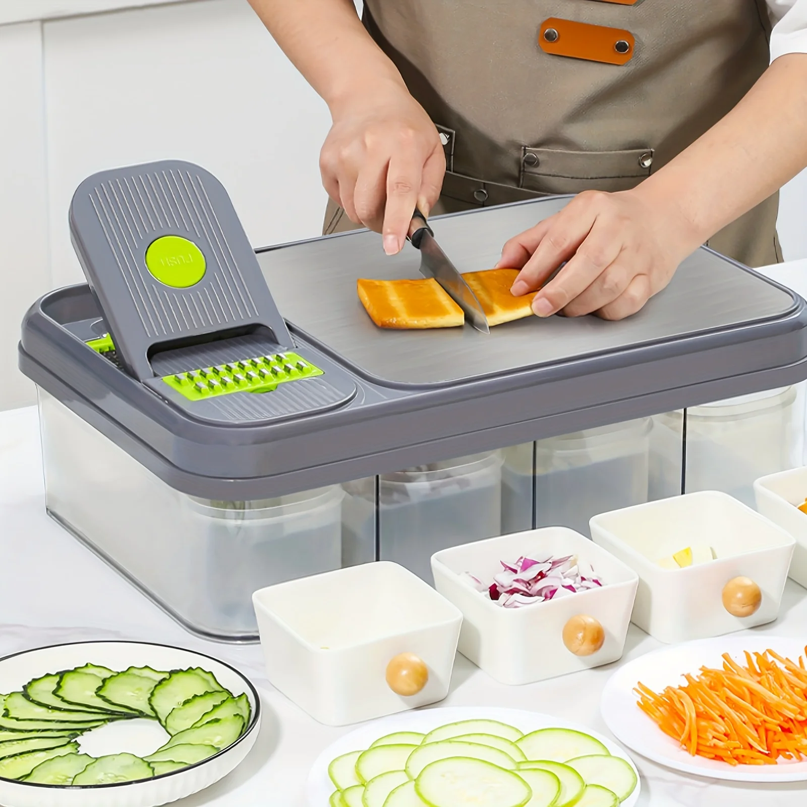 

28Pcs Multi functional vegetable slicer Vegetable cutting box Comes with a cutti Kitchen tool setng board and various blades