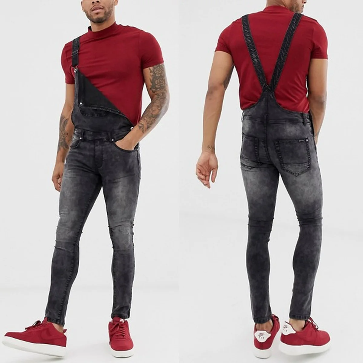 

2023 Fashion Men's Suspenders Denim Pants Cargo Gray Casual Denim Brace Trousers