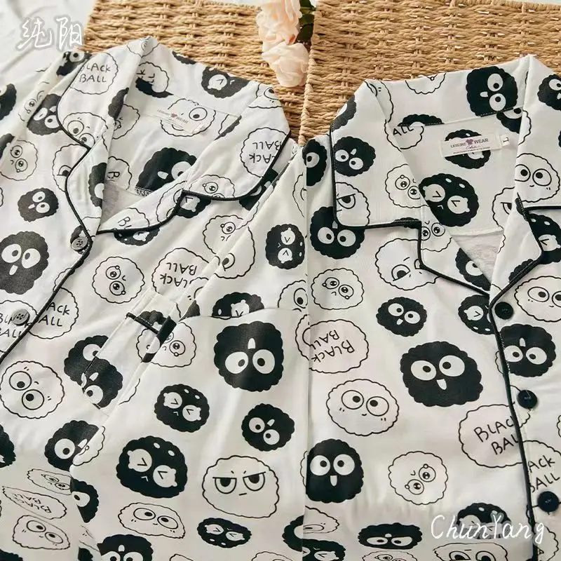 Cartoon Pyjamas for Women Girls Students Kawaii Pajamas Cardigan Cotton Autumn Sleepwear Nightwear Long Pants Home Shirts Cozy