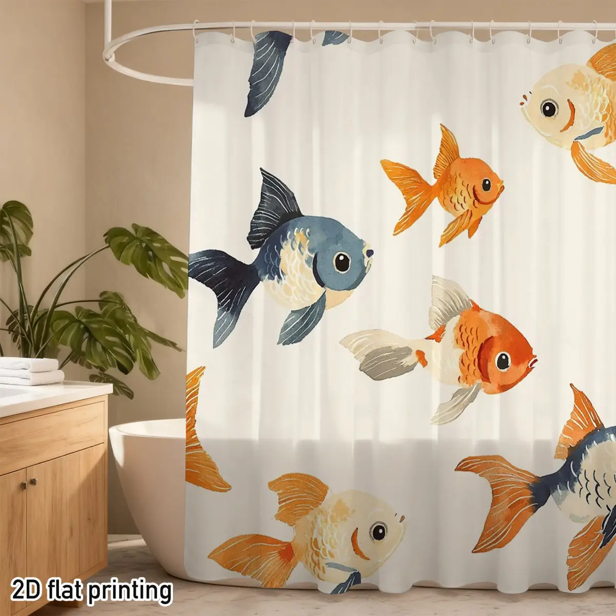 シャワーカーテン-ポリエステル製-水泳金魚-鯉-2d-フラット-防水-グロメットトップ-水生装飾-魚愛好家へのギフト