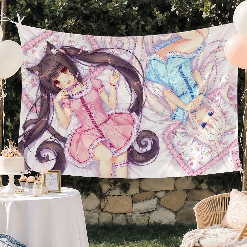 Cute N-Nekopara Anime kawaii flag Custom Camping Garden Decor Party Backdrops Wall Art Family Gifts
