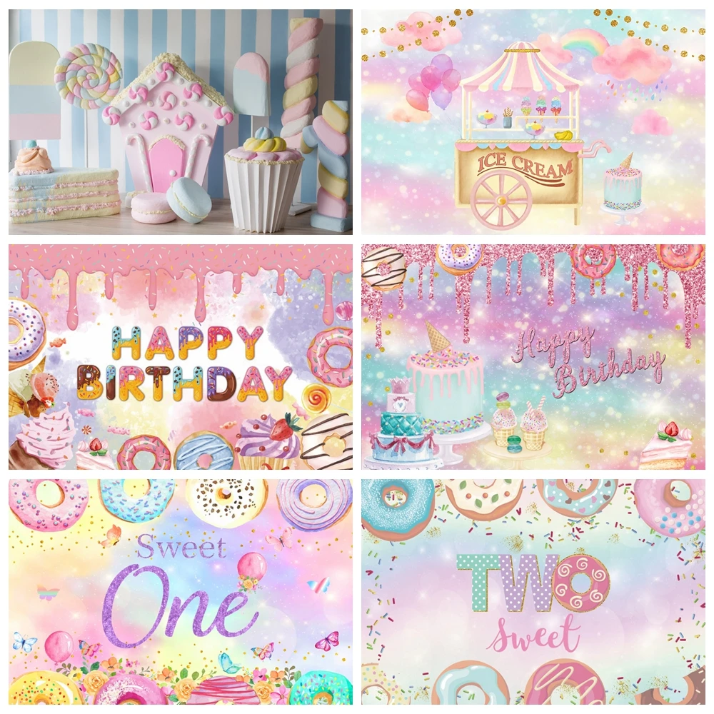 Candy Bar Shop Photography Backdrop Girls Newborn Baby Shower Birthday Sweet Ice Cream Donut Lollipop Candyland Theme Background