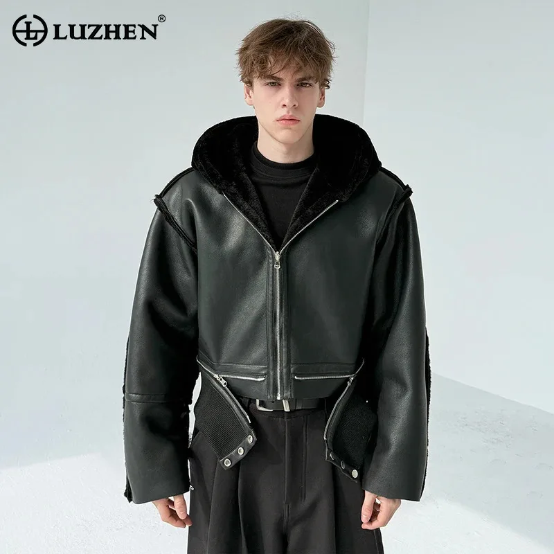 

LUZHEN 2025 New Fashion Personalized Reversible Design Fur Liner Thickened Warm Leather Jacket Men's Winter Hooded Parka JY5128