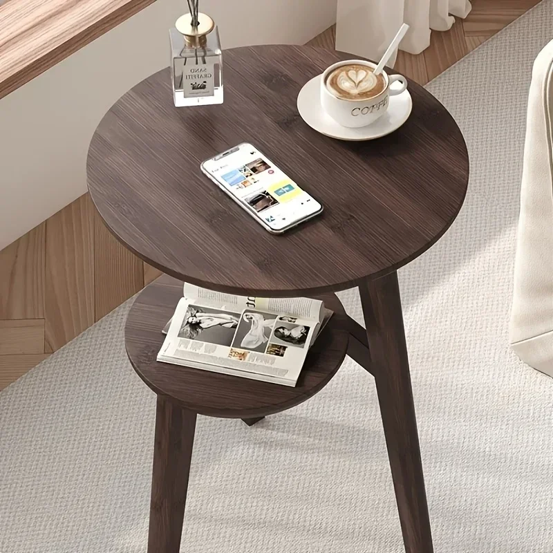 Small Bamboo Table, Small Coffee Table, Sofa Side Cabinet, Solid Wood Small Round Table Movable Living Room Side Table image 6