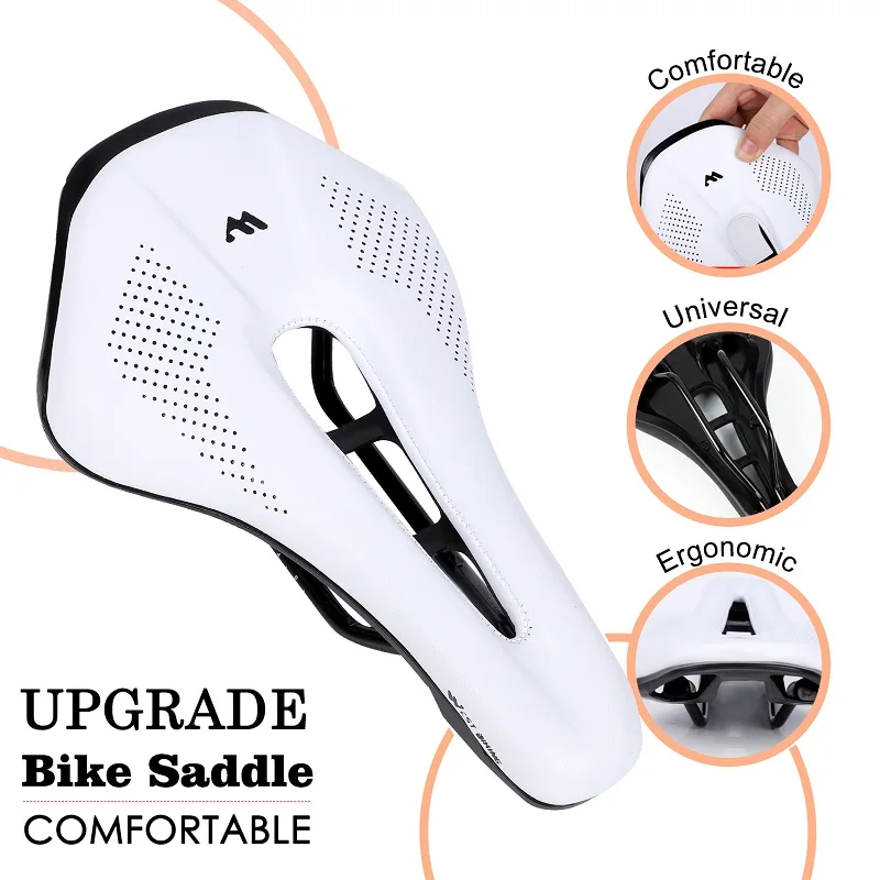 WEST BIKING Bicycle Saddle Comfortable Bike Seat Wear-resistant PU Leather Hollow Road Bicycle Parts Cycling Saddle Bike Cushion