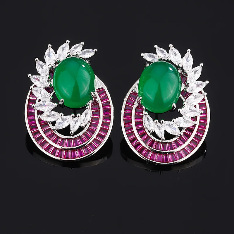 Adjustable Rings and Earrings Prong Setting Green and Pink Gemstones Elegant Design High Quality Craftsmanship Jewelry for Women