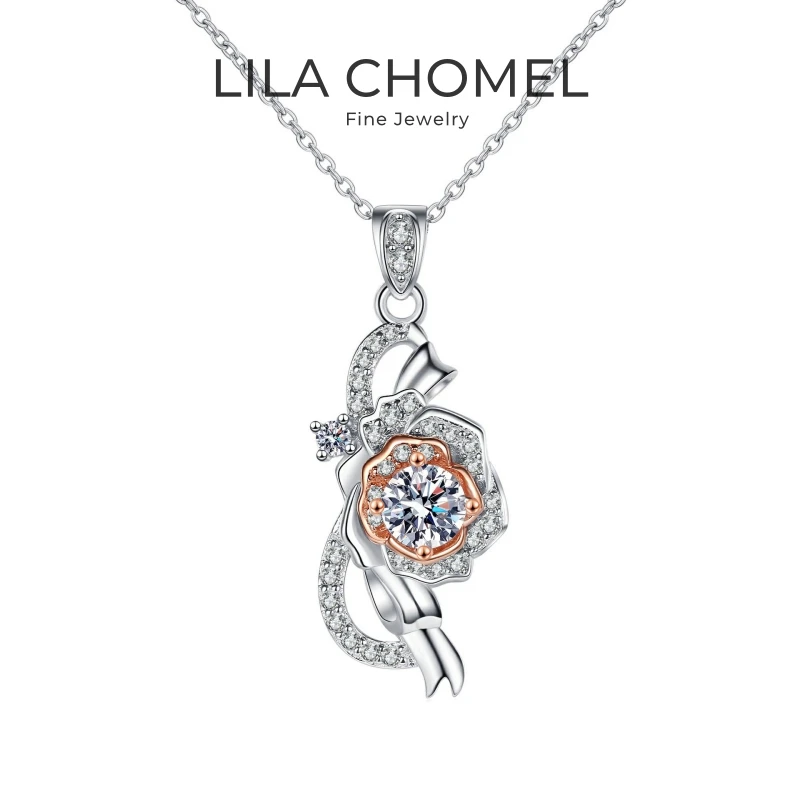 

Girl Friend Birthday Gift 18K White Gold Necklaces 0.5CT Moissanite Diamond Rose Pendant PT950 Platinum Women Wedding Jewelry