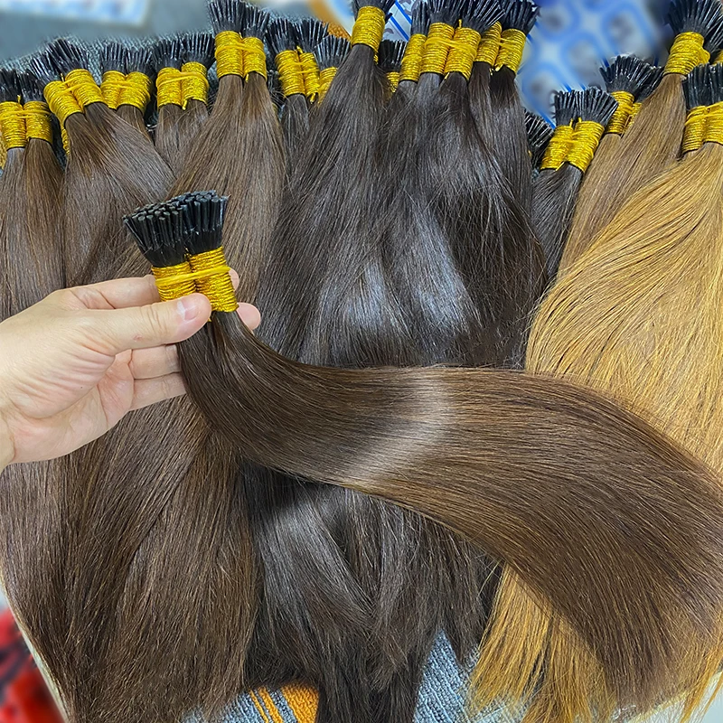 Extensions De cheveux Itip à la kératine vierge brute 100% humano Remy russe Remy droit I Tip Extensions De cheveux humains naturels