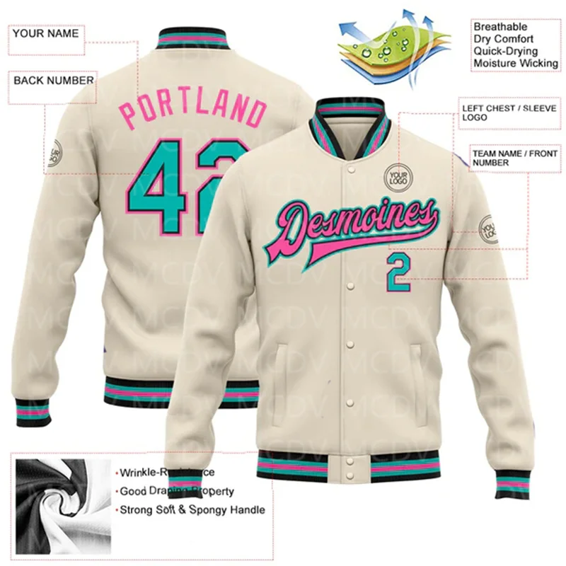 

Custom Or Aqua Black-Pink Bomber Full-Snap Varsity Letterman Jacket