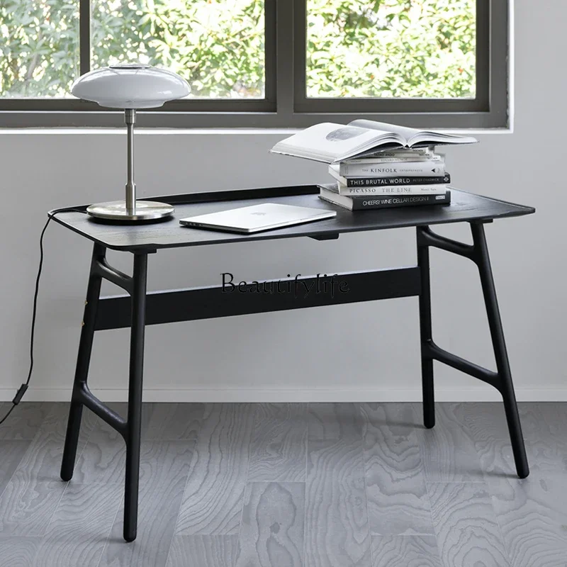

yj5 Nordic Italian Style Simple Modern Oak Black Home Solid Wood Desk Writing Table