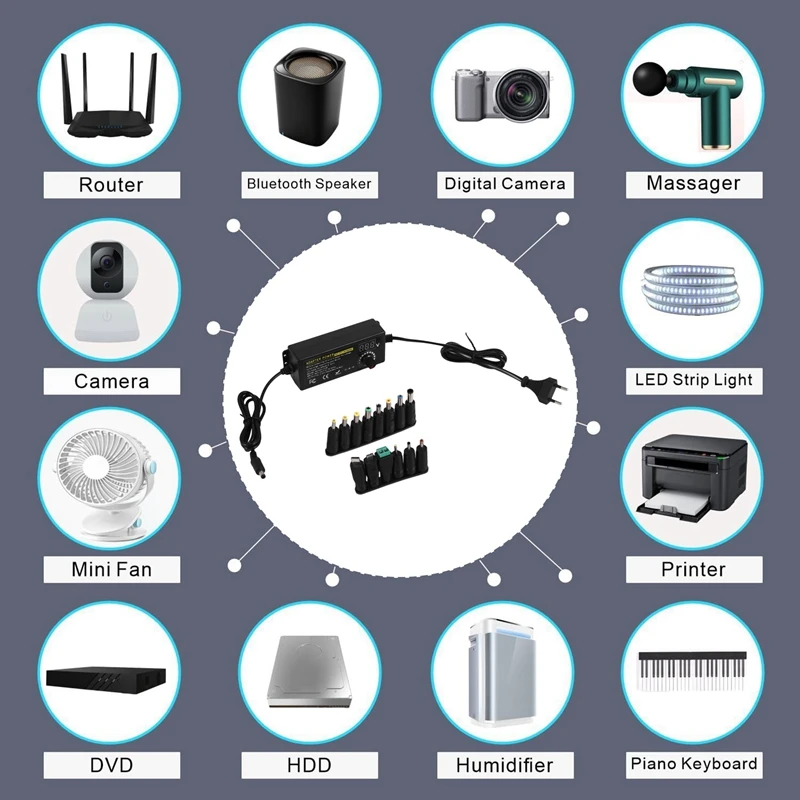 محول طاقة قابل للتعديل مع شاشة ليد فولطية ، مزود طاقة عالمي ، قابس أوروبي ، ارتفاع-24 فولت 3A 72 واط ، تيار متناوب إلى تيار مستمر 3 فولت-24 فولت