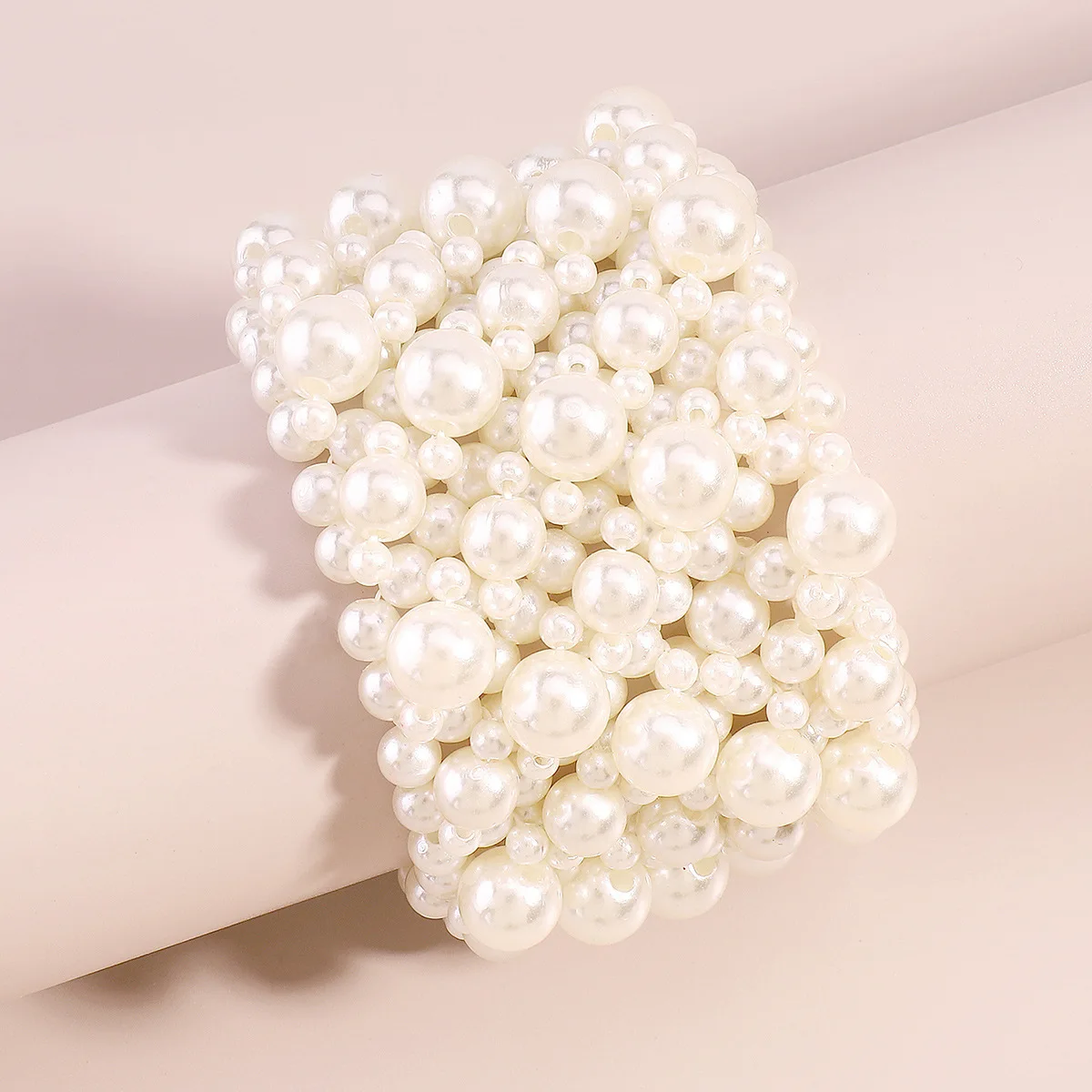 Elegant Wide Elastic White Imitation Pearl Bracelets 6CM Wide Pearl Bracelet For Women Wedding Jewelry