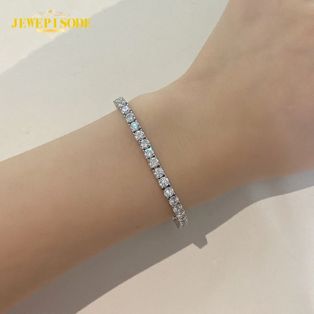 Jewepisode Charm Bracelets Women Solid Silver 925 Jewelry Round Sparkling High Carbon Diamond Wedding Party Bracelet Wholesale