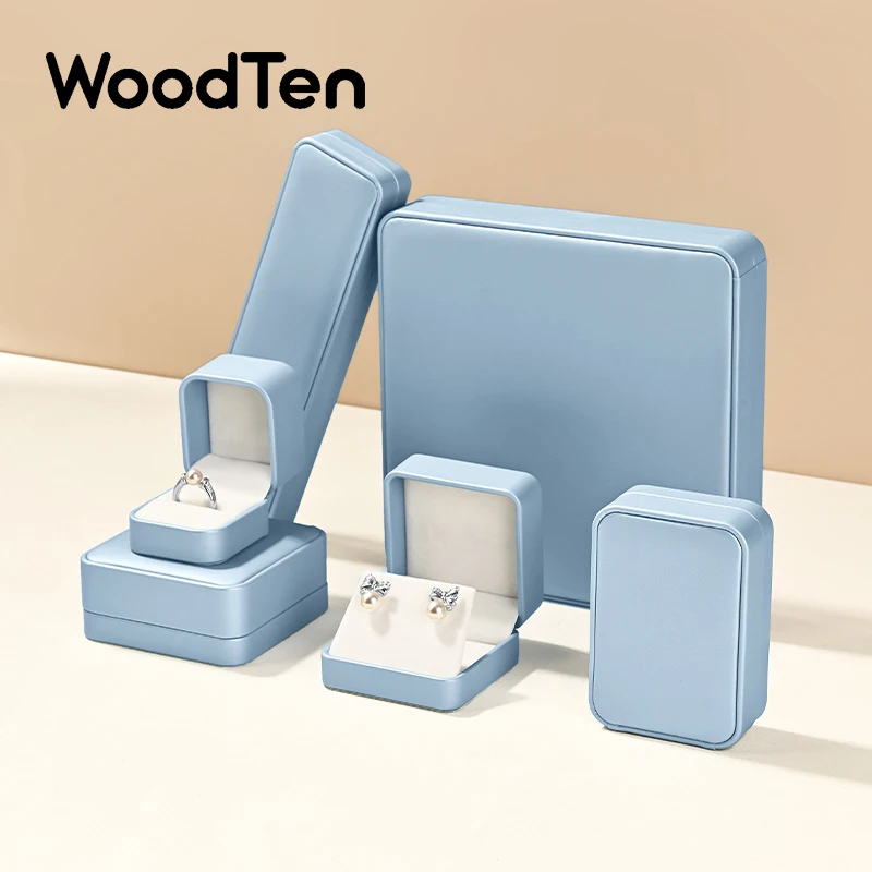 WoodTen Jewelry Box Leather Ring Jewelry Organizer Box Earring Necklace Bracelet Packaging Box For Proposal Wedding Customizable