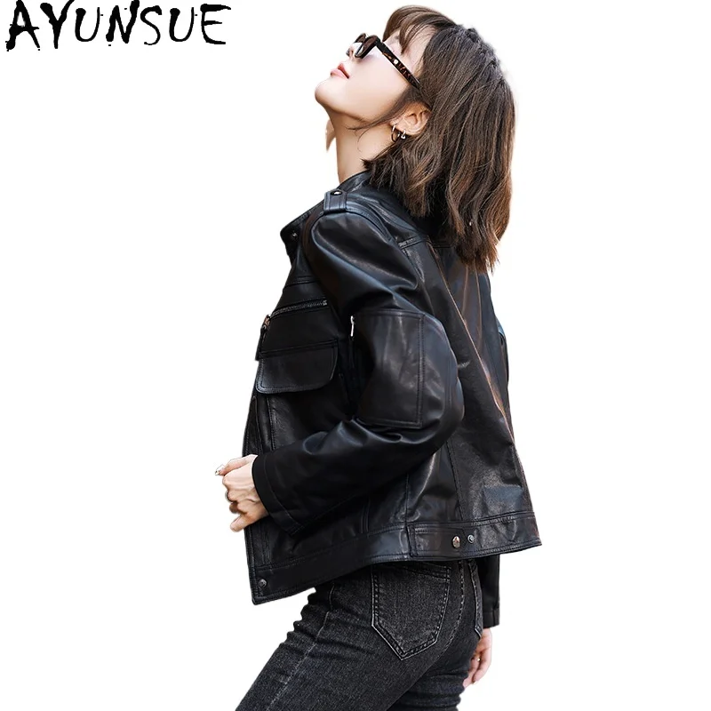 AYUNSUE 100% Sheepskin Coat for Women Real Leather Jacket Woman Autumn Clothes Fashion 2026 Short New in Coats Jaqueta De Couro