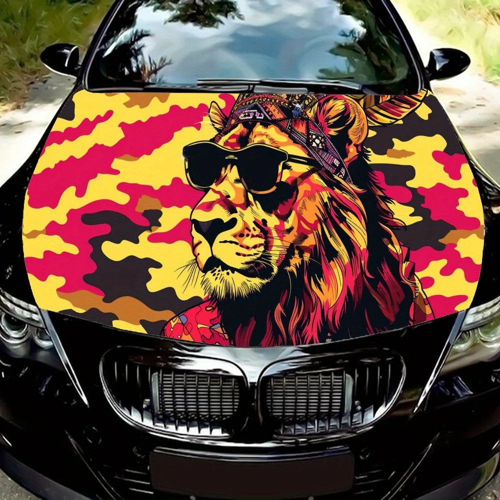 Autocollants contemplatifs pour capot de voiture à motif de lion, autocollants imperméables, résistants aux rayures, faciles à coller, autocollants durables en PVC pour voiture