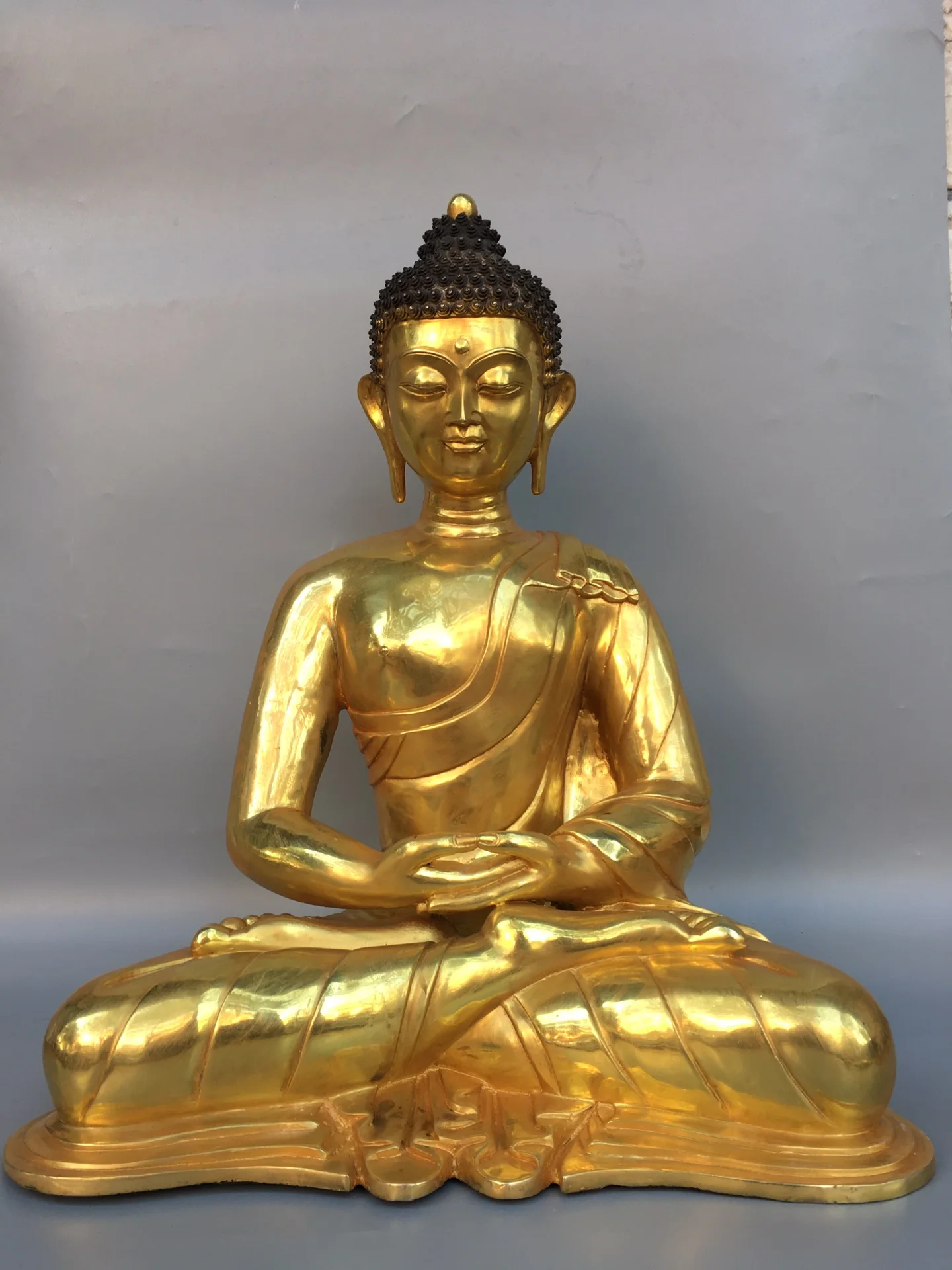 

20"Tibetan Temple Collection Old Bronze Gilded Cinnabar Da Ri Tathagata Buddha Sitting Buddha Amitabha Worship Hall Town house