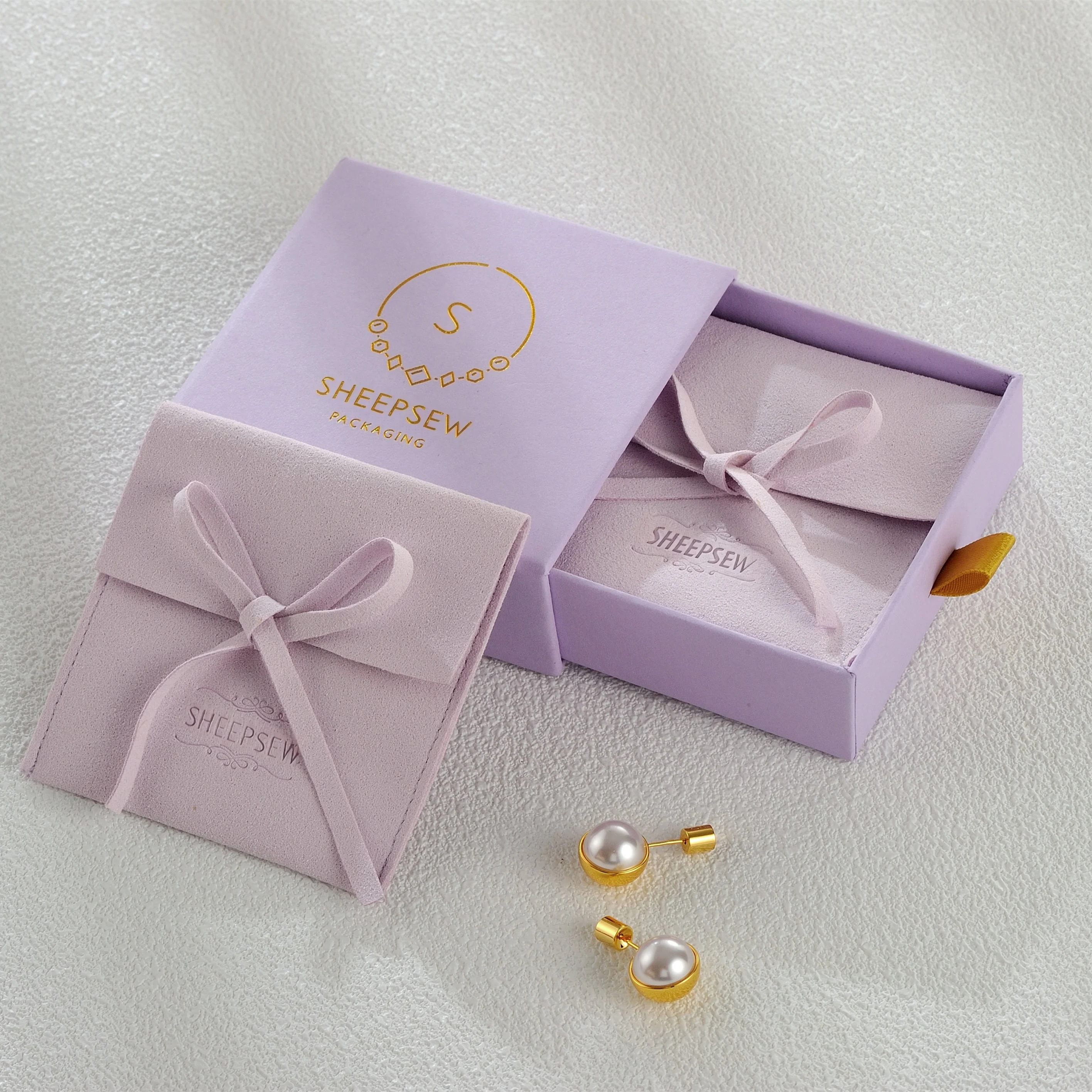 

Custom Logo Earrings Necklace Boxes Paper Drawer Jewelry Packaging Boxes With Microfiber Bracelet Rings Button Gift Bag Pouches