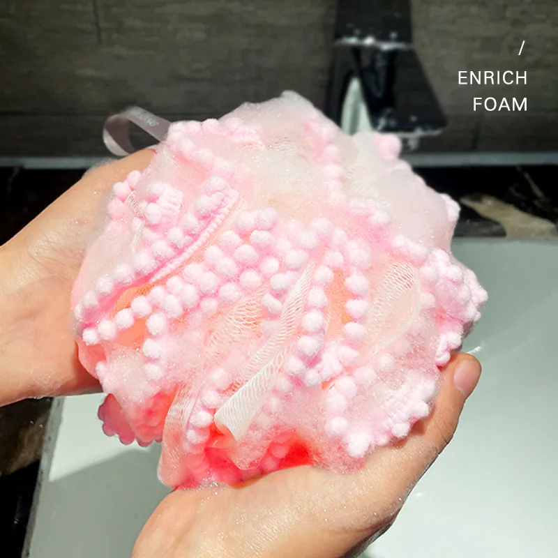 Flower Bath Sponge Ball Body Shower Cleaning Exfoliating Scrubbers Kawai Ruffle Lace Absorb Water Sponge Ball Bathroom Supplies