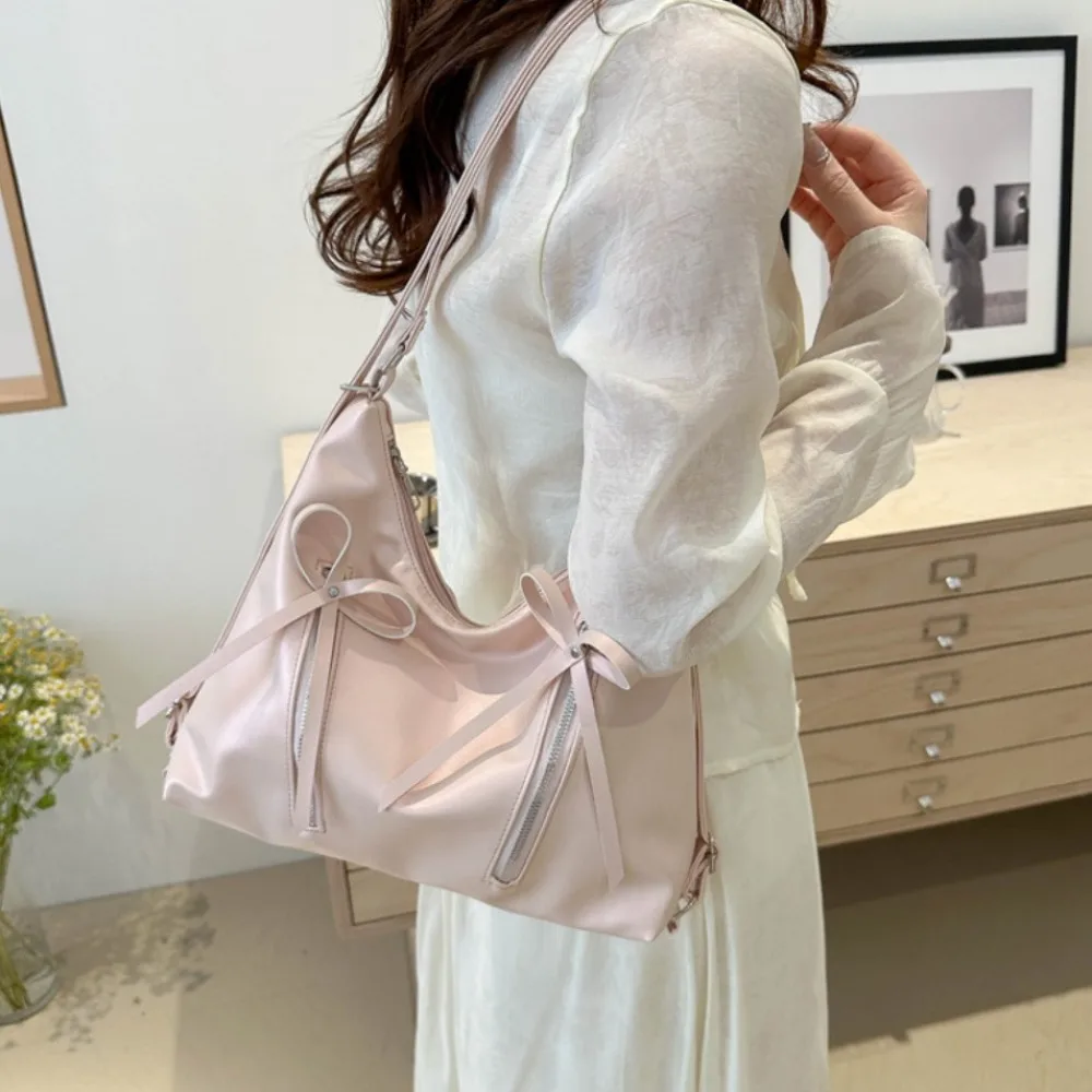 

Универсальная серебряная сумка через плечо с бантом в корейском стиле Y2K, вместительная элегантная сумка-тоут с бантом, сумка-кроссбоди для улицы