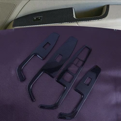 Car Black Carbon Fiber Style ABS Window Lift Switch Panel Trim Cover Set LHD Fit for Hyundai Elantra 2017 2018 2019 2020