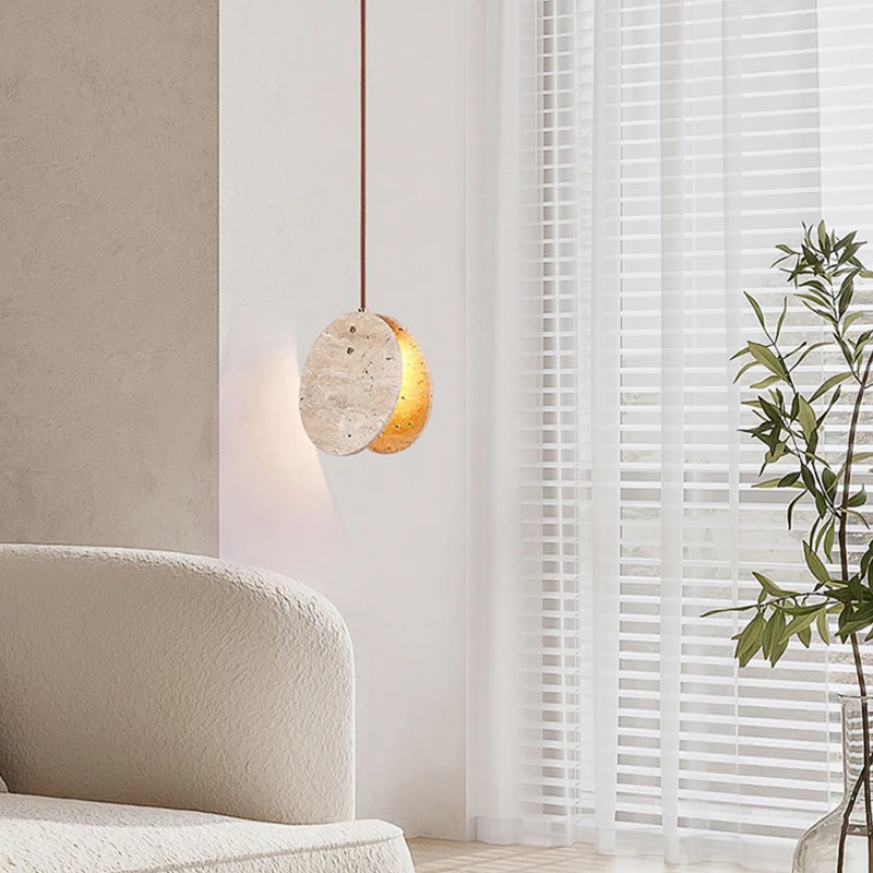 Wabi Sabi Yellow Stone Small Pendant Lamp Nordic Cream Style Home Decoration Living Room Bedroom Bedside Rotundity Led Droplight