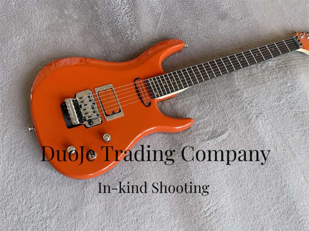 Orange red guitar basswood body Maple neck Rose wood fingerboard tremolo bridge Orange pickup chrome hardware