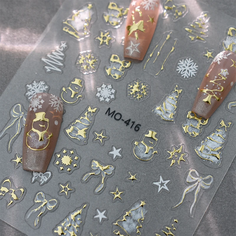 Gold Snowflake 3D Nail Sticker Bowknot Snow man Lovely Christmas Self Adhesive Nail Sliders Manicure Rhinestone Tree Nail Decals