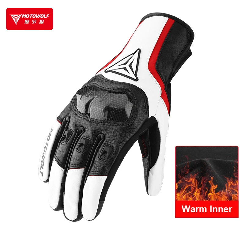 Winter Motorcycle Gloves Men Warm Leather Gloves Touch Screen Windproof Motorbike Guantes Luvas Motocross Rainproof Carbon Fiber