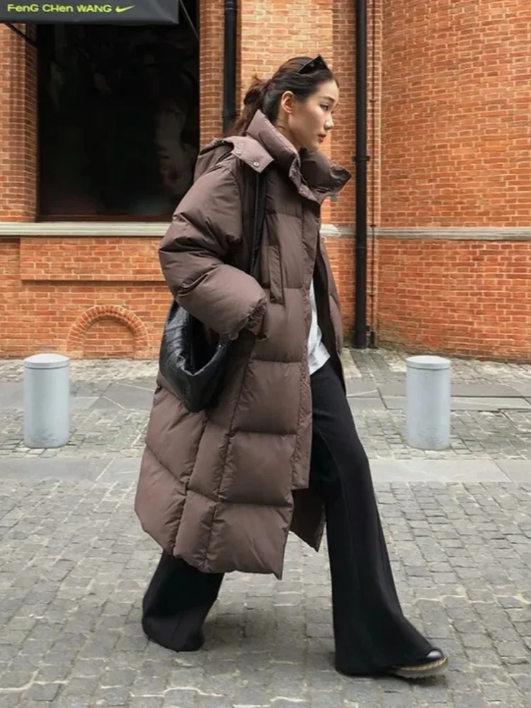 

Женская утепленная пуховая куртка-пуховик из 90% белого пуха, зима 2025, с длинными рукавами, с капюшоном, ультратеплая, до колен